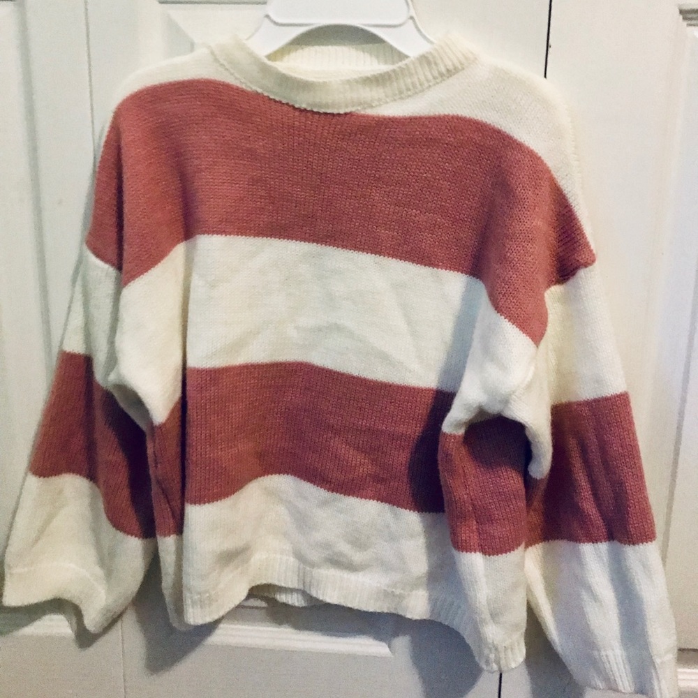 Pink and white cropped sweater